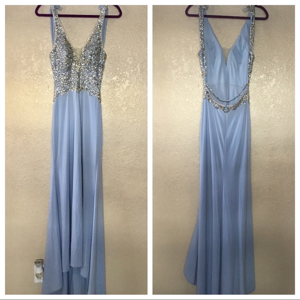 Camille La Vie Blue Jewel Beaded Halter Maxi Sz 2P - Picture 2 of 8